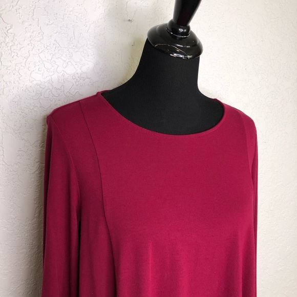 Eileen Fisher wine red long sleeve double slit hem tunic top size Medium - Picture 2 of 14